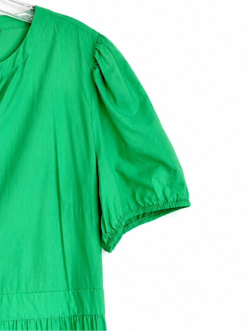 LOFT Tiered  Puff Sleeve Midi Dress in Kelly Green Size 12 - Picture 3 of 15